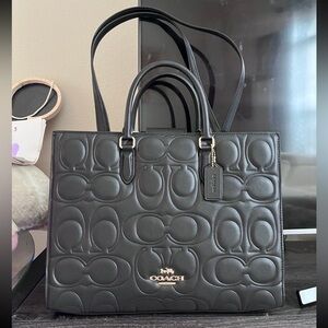 Coach Black Embossed Leather Tote Bag